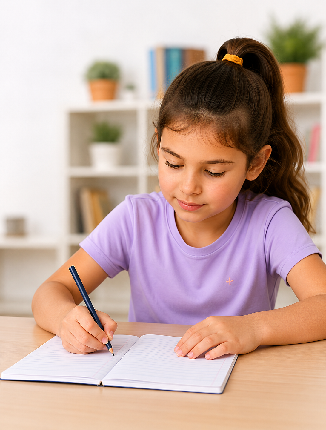 Child studying with focus