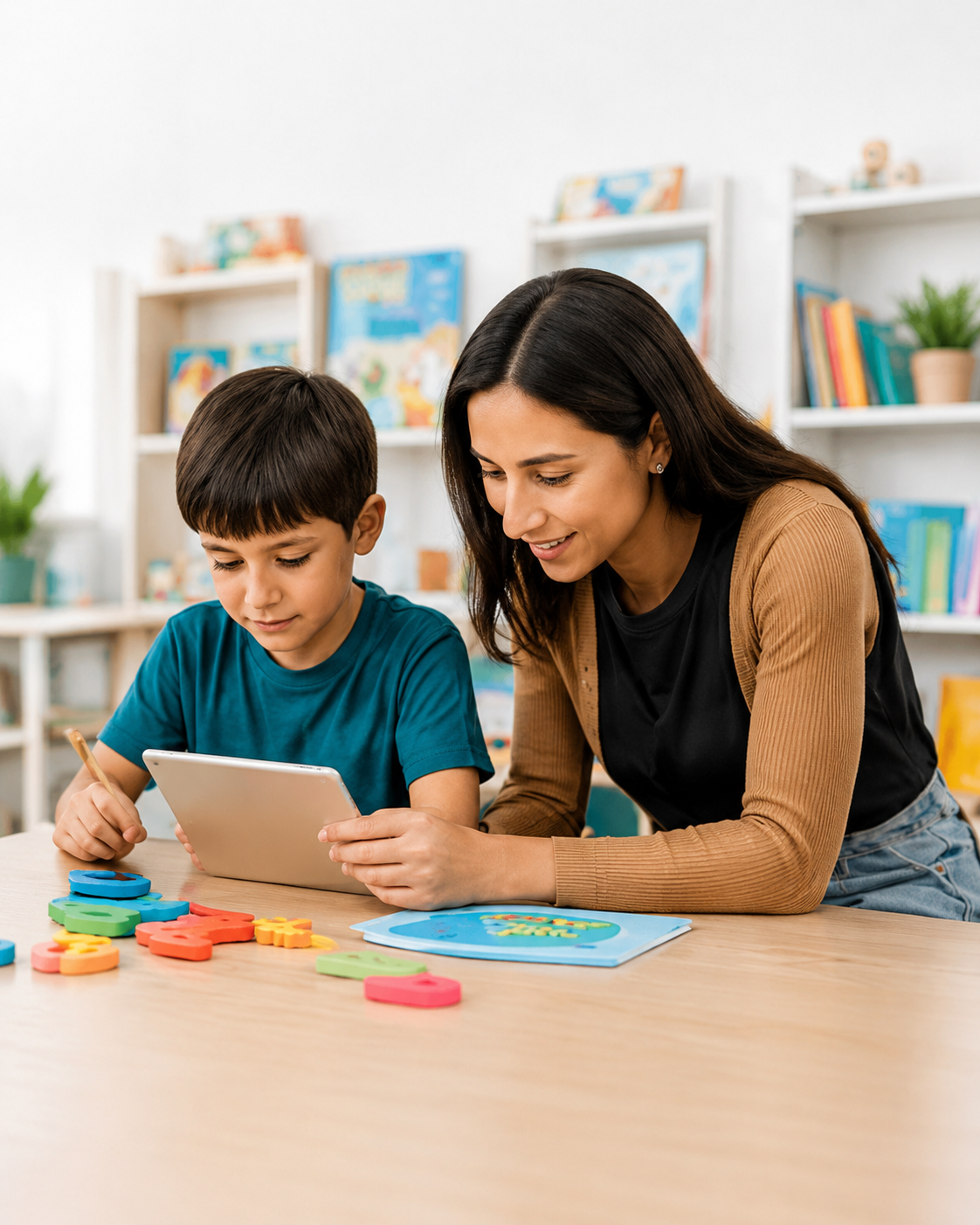Teacher helping a child learn